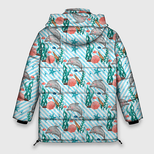 Женская зимняя куртка Дельфины Море / 3D-Красный – фото 2