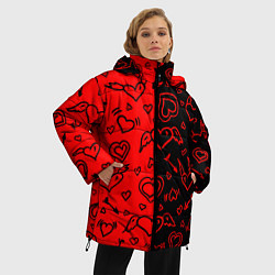 Куртка зимняя женская Черно-Красные сердца с крылышками, цвет: 3D-черный — фото 2