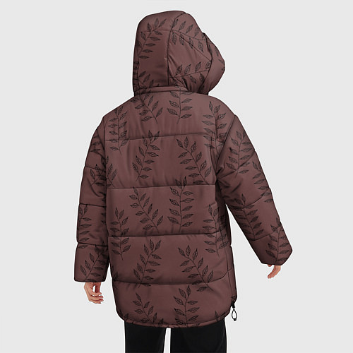 Женская зимняя куртка Веточки с черными листьями на коричневом фоне / 3D-Черный – фото 4