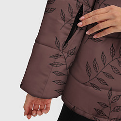 Куртка зимняя женская Веточки с черными листьями на коричневом фоне, цвет: 3D-светло-серый — фото 2