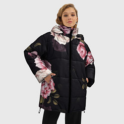 Куртка зимняя женская РОЗЫ И ПИОНЫ, цвет: 3D-черный — фото 2