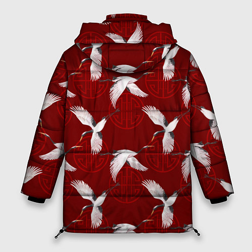Женская зимняя куртка Восточный узор Журавли / 3D-Красный – фото 2