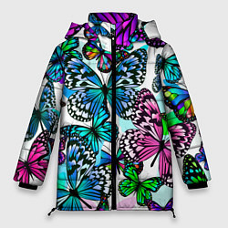 Куртка зимняя женская Рой цветных бабочек, цвет: 3D-светло-серый