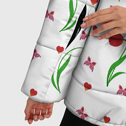 Куртка зимняя женская Тюльпаны, бабочки, сердечки, цвет: 3D-красный — фото 2