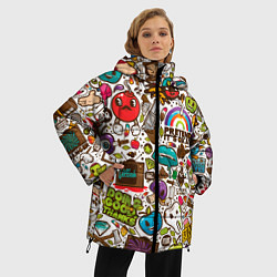 Куртка зимняя женская Смайл рисунки - арт, цвет: 3D-черный — фото 2