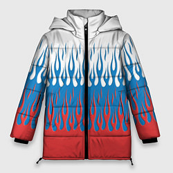 Куртка зимняя женская Флаг России пламя, цвет: 3D-красный