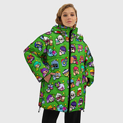 Куртка зимняя женская Особые редкие значки Бравл Пины зеленый фон Brawl, цвет: 3D-светло-серый — фото 2