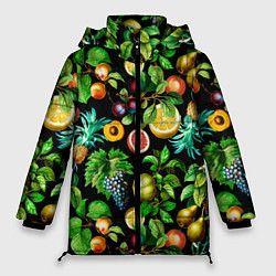 Женская зимняя куртка Сочные фрукты - персик, груша, слива, ананас