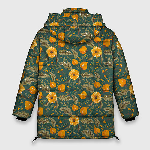 Женская зимняя куртка Желтые цветочки и листья / 3D-Красный – фото 2