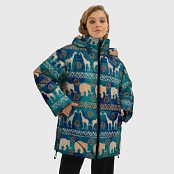 Куртка зимняя женская Жирафы и слоны, цвет: 3D-красный — фото 2