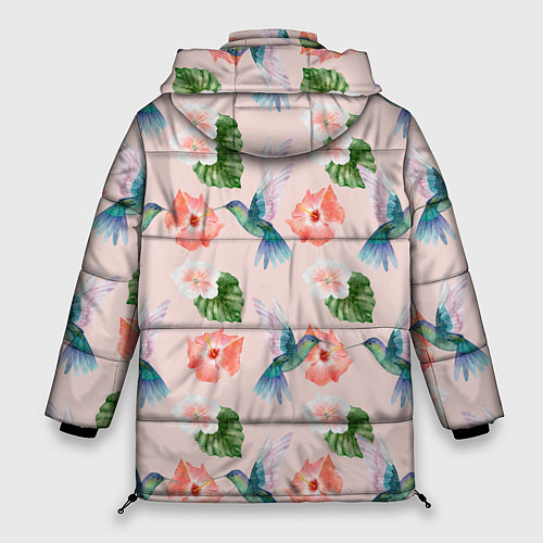 Женская зимняя куртка Колибри и нежные цветы / 3D-Красный – фото 2