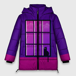 Куртка зимняя женская Кот сидит у окна, цвет: 3D-черный
