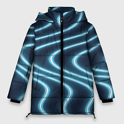 Женская зимняя куртка Неоновый свет Волны голубые на темном фоне