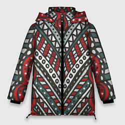 Куртка зимняя женская Узор абстракция Рисунок от руки в стиле дудл Красн, цвет: 3D-светло-серый