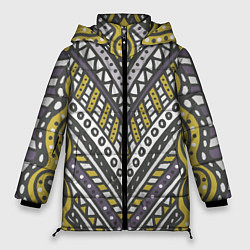 Женская зимняя куртка Абстрактный узор в стиле дудл Желтый, серый и белы