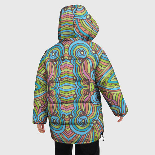 Женская зимняя куртка Абстрактный разноцветный узор Линии, волны, полосы / 3D-Черный – фото 4