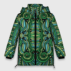 Женская зимняя куртка Абстракция Калейдоскоп Зеленый, голубой и черный ц