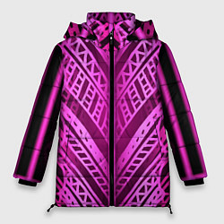 Женская зимняя куртка Неоновая абстракция Розовый светящийся узор на тем
