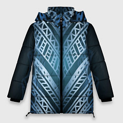 Женская зимняя куртка Неоновый абстрактный узор Синий и голубой неон на