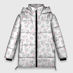 Куртка зимняя женская Кошачий паттерн с щечками и лапками Милота, цвет: 3D-черный