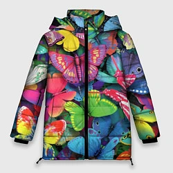 Куртка зимняя женская Стая бабочек Pattern, цвет: 3D-черный