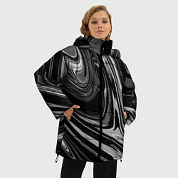 Куртка зимняя женская Черно-белый мрамор, цвет: 3D-красный — фото 2