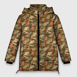 Куртка зимняя женская Гвоздики, золотой лавр, ленточки, цвет: 3D-черный