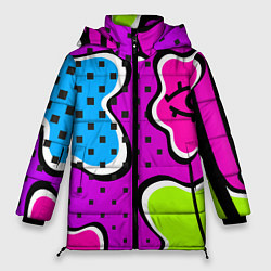 Женская зимняя куртка Яркий абстрактный узор в стиле 90х, неоновые цвета