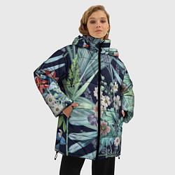 Куртка зимняя женская Цветы Синие Ботанические, цвет: 3D-красный — фото 2