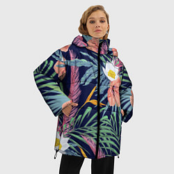 Куртка зимняя женская Цветы Гибискусы, цвет: 3D-светло-серый — фото 2