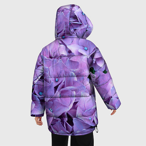 Женская зимняя куртка Фиолетово-сиреневые цветы / 3D-Черный – фото 4