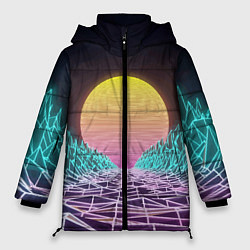 Женская зимняя куртка Vaporwave Закат солнца в горах Neon