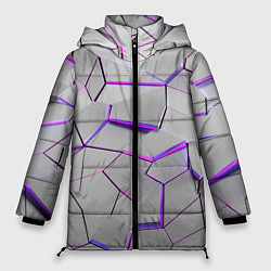 Куртка зимняя женская 3д плиты - белый неон, цвет: 3D-черный