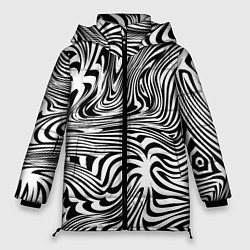 Куртка зимняя женская Сумасшедшая зебра Абстрактный узор с извилистыми л, цвет: 3D-черный