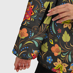 Куртка зимняя женская Хохломские цветочки, цвет: 3D-черный — фото 2