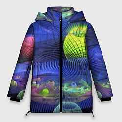 Женская зимняя куртка Геометрический фрактальный неоновый паттерн Geomet