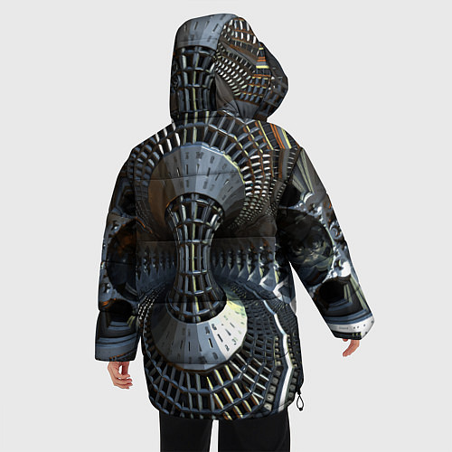 Женская зимняя куртка Механистический индустриальный паттерн Броня Mecha / 3D-Черный – фото 4