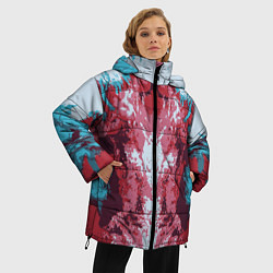 Куртка зимняя женская Абстрактный ,графический рисунок, красного и синег, цвет: 3D-красный — фото 2