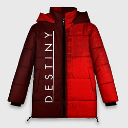 Куртка зимняя женская ДЕСТИНИ 2 в красных тонах и паттерном на фоне, цвет: 3D-черный