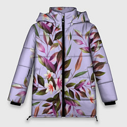 Куртка зимняя женская Цветы Вересковый Сад, цвет: 3D-черный