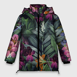 Куртка зимняя женская Цветы Ночные, цвет: 3D-светло-серый