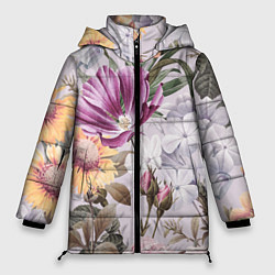 Куртка зимняя женская Цветы Романтический Букет, цвет: 3D-черный