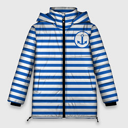Женская зимняя куртка Морская тельняшка - бело-синие полосы и якорь