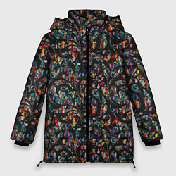 Куртка зимняя женская Разноцветная абстракция Black, цвет: 3D-красный