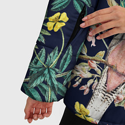 Куртка зимняя женская Цветы и Розовые Птицы В Саду, цвет: 3D-черный — фото 2