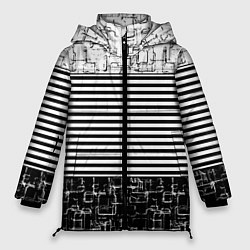 Куртка зимняя женская Черно-белый комбинированный абстрактный с полосаты, цвет: 3D-светло-серый