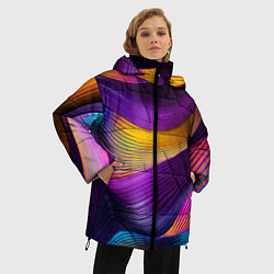 Куртка зимняя женская Абстрактная волновая композиция Неоновые полосы Ab, цвет: 3D-светло-серый — фото 2
