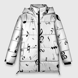 Куртка зимняя женская Нотные Знаки Черные на Белом, цвет: 3D-светло-серый