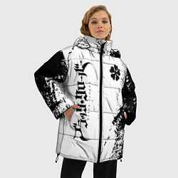 Куртка зимняя женская Black clover чёрный клевер вертикальная надпись, цвет: 3D-черный — фото 2