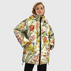 Куртка зимняя женская Цветы Весенние Тюльпаны, цвет: 3D-светло-серый — фото 2